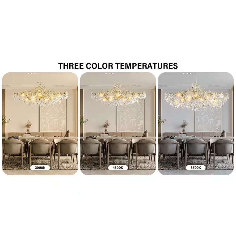 14-Lights Gold Luxury Crystal Linear Chandelier, Modern Tree Branch Chandelier for Dinning Room, Kitchen, Living Room