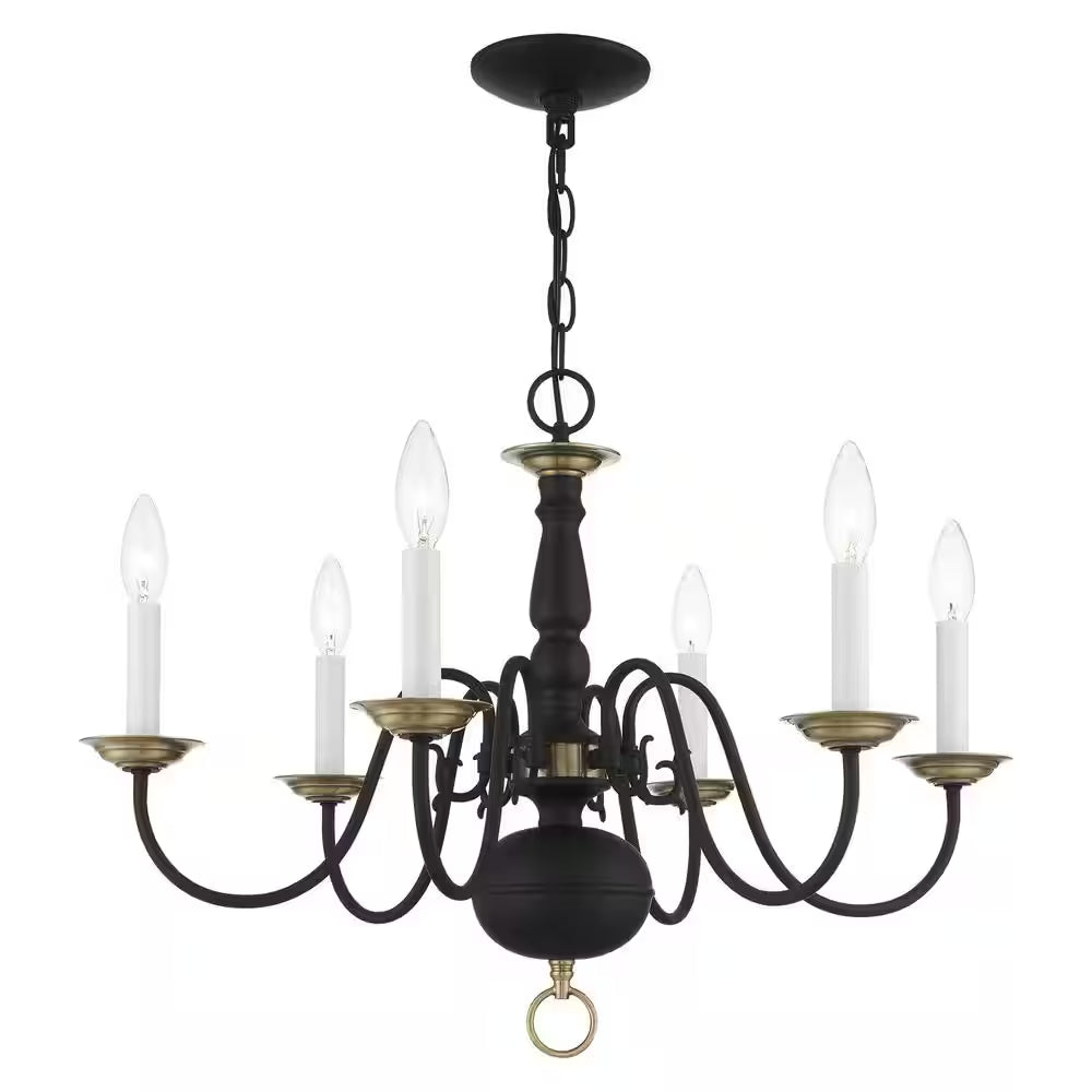 Yorkhaven 6-Light Black with Antique Brass Accents Chandelier