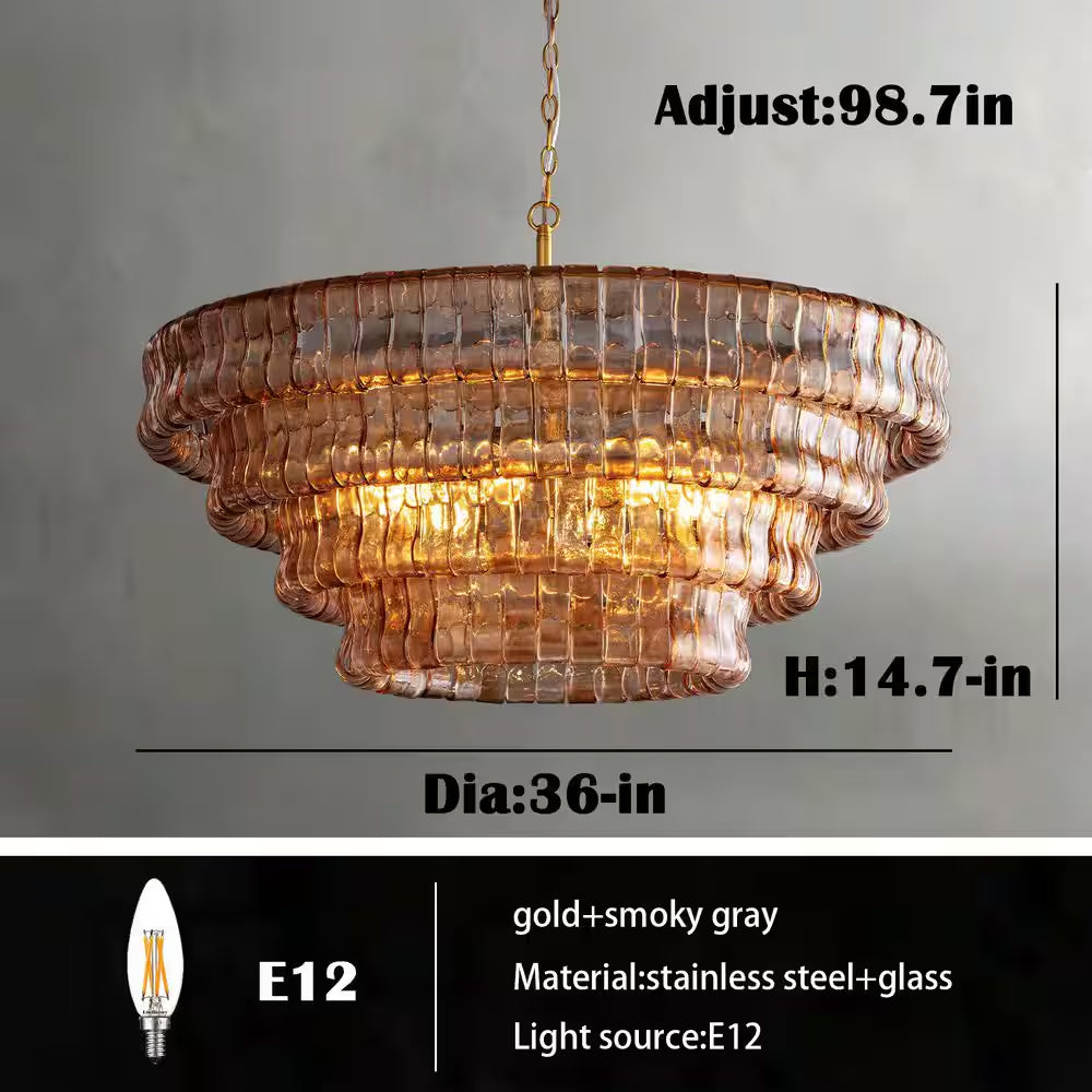 Modern Chandelier 36 In. 6-Lights Gold Crystal Drum Chandelier for Dining Room, Living Room, Kitchen Island, Foyer