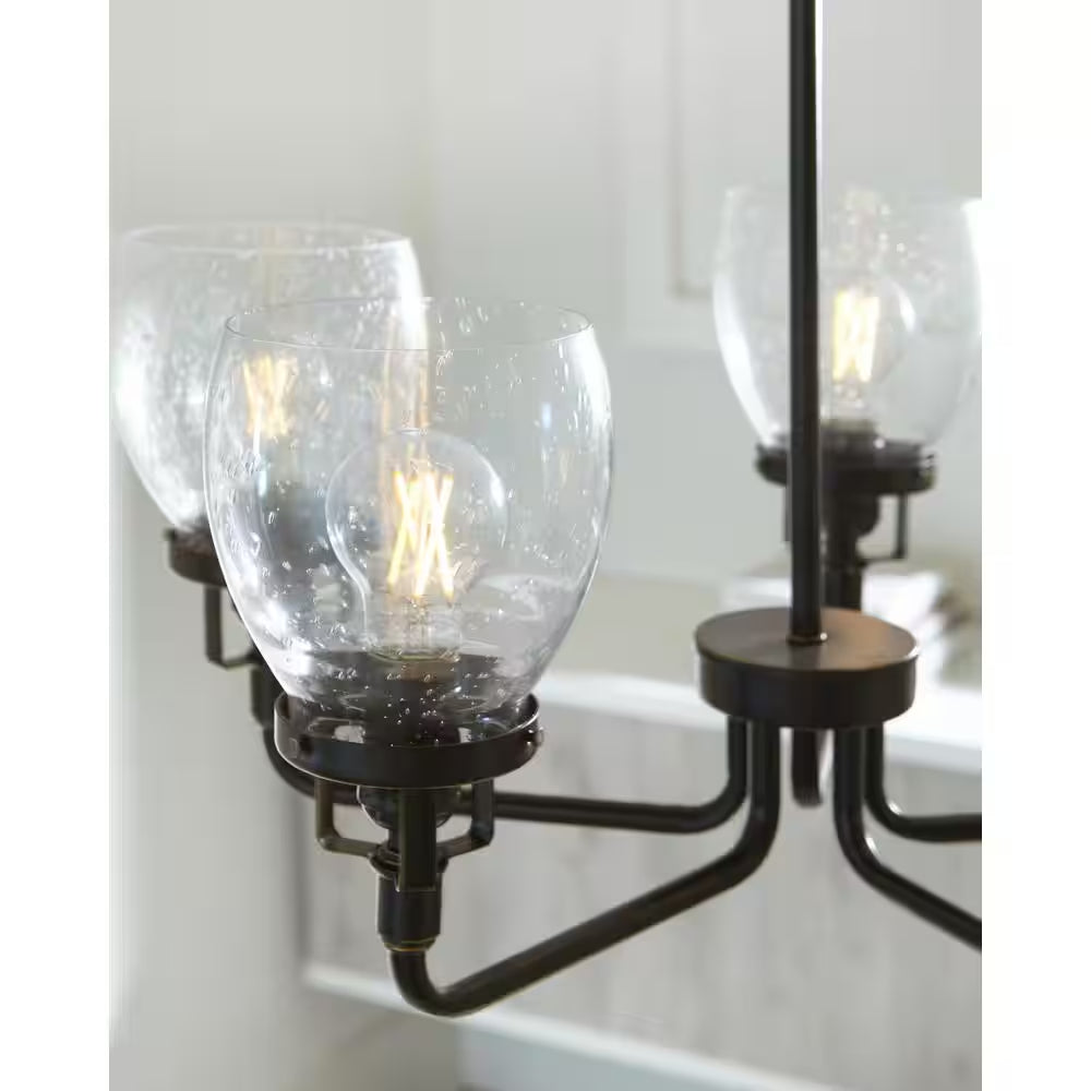 Belton 5-Light Bronze Transitional Industrial Hanging Chandelier with Clear Seeded Glass Shades