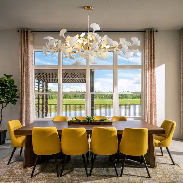 6-Light Gold Chandelier, Luxury Ginkgo Branch Chandelier for Living Room, Dining Room, Foyer, Kitchen Island-L 47 In.