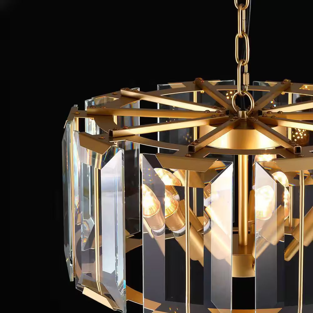 19.7 In. 5-Light Gold Crystal Drum Chandelier Modern Pendant Light for Dining Room, Living Room, Kitchen