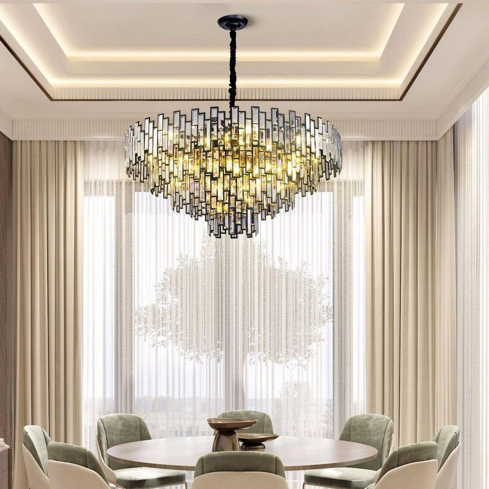 38.5 In. Modern Chandelier 26-Light 5-Tier Black round K9 Crystal Chandelier for Dining Room Living Room Entryway, Foyer