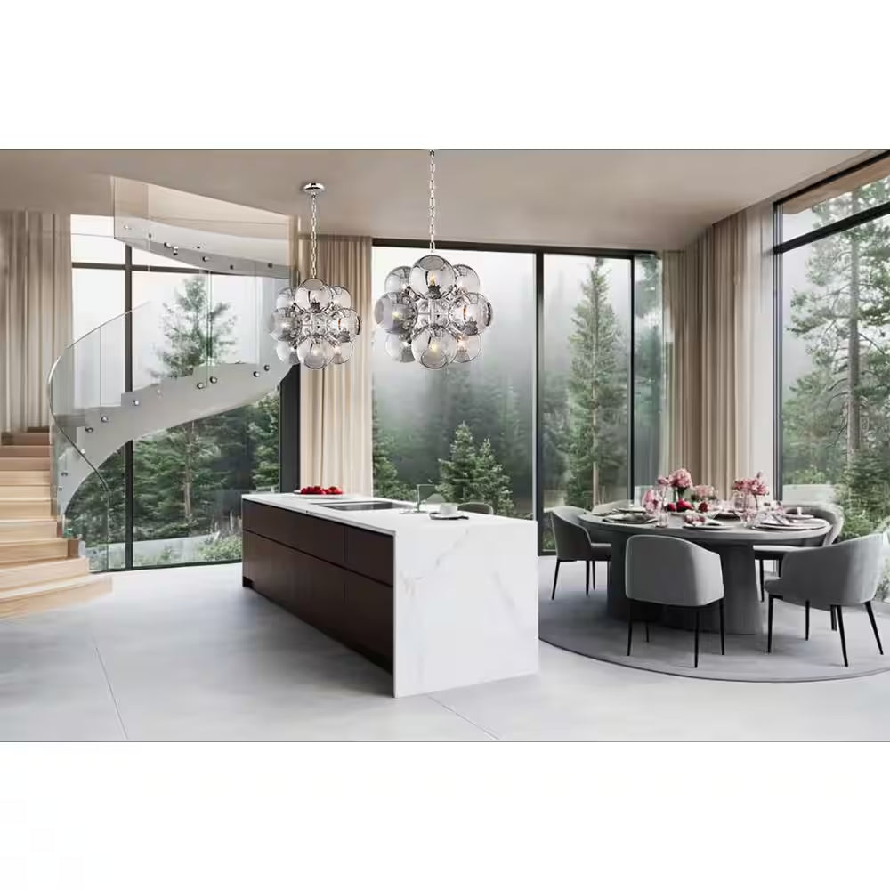 Acyee 9 Light Chrome and Smoke Glass Globe Chandelier for Living Room Hallway with No Bulbs Included