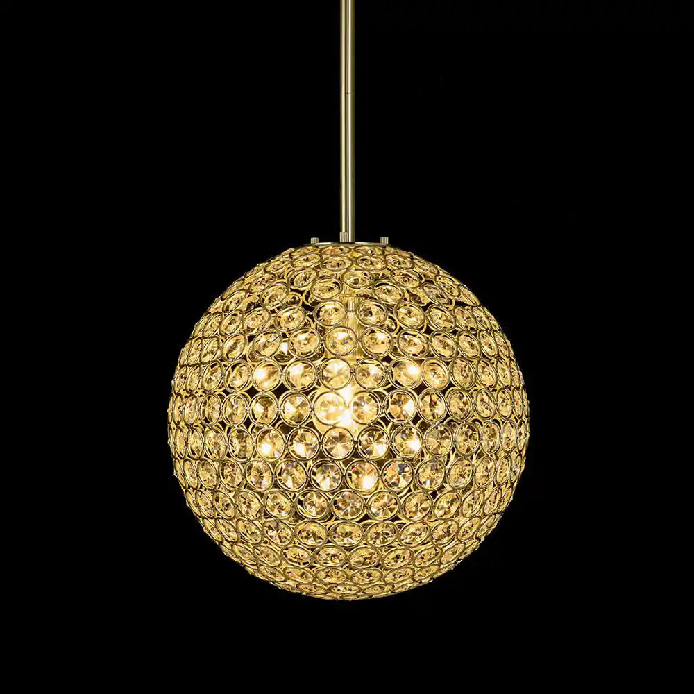 Ramas 1-Light Antique Gold Globe Chandelier with Crystal Accents for Kitchen Island