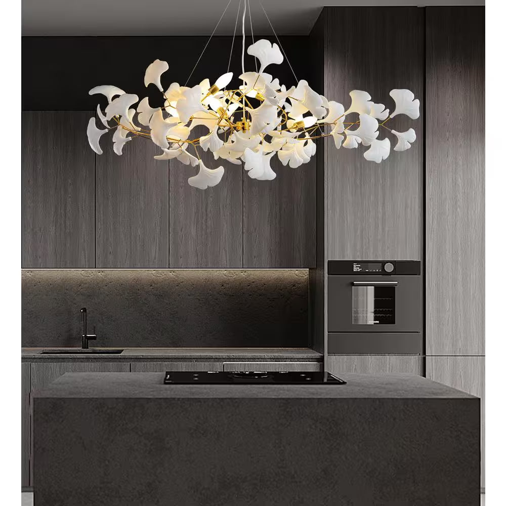 6-Light Gold Chandelier, Luxury Ginkgo Branch Chandelier for Living Room, Dining Room, Foyer, Kitchen Island-L 47 In.