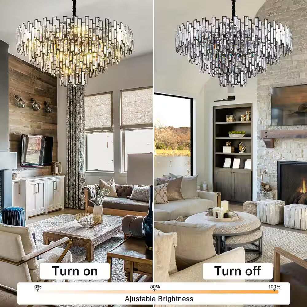 38.5 In. Modern Chandelier 26-Light 5-Tier Black round K9 Crystal Chandelier for Dining Room Living Room Entryway, Foyer