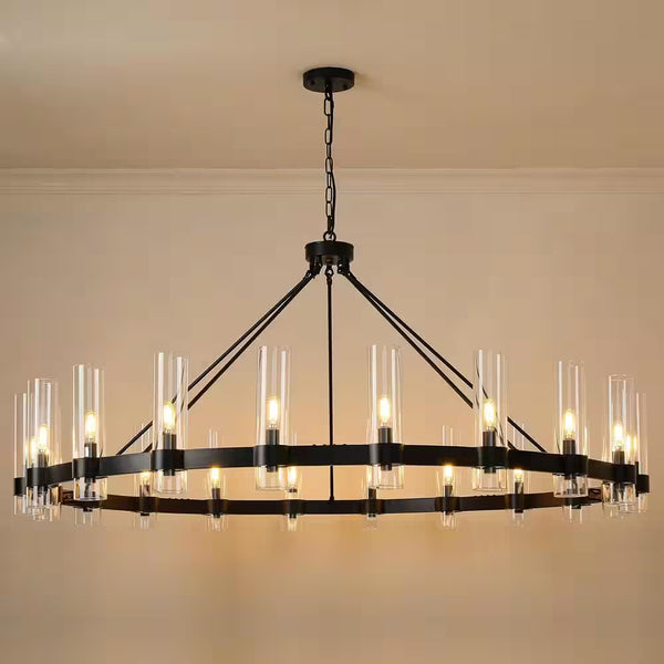 Farmhouse Chandelier 60 In. 20-Light Black Wagon Wheel Chandelier for Dinning Room, Kitchen Island, Foyer, Bedroom