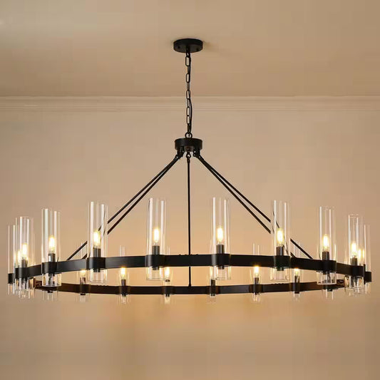 Farmhouse Chandelier 60 In. 20-Light Black Wagon Wheel Chandelier for Dinning Room, Kitchen Island, Foyer, Bedroom
