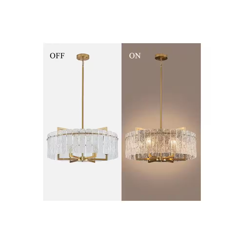 6-Light Gold 25.6In Modern Glass Shade Chandelier for Dining Room