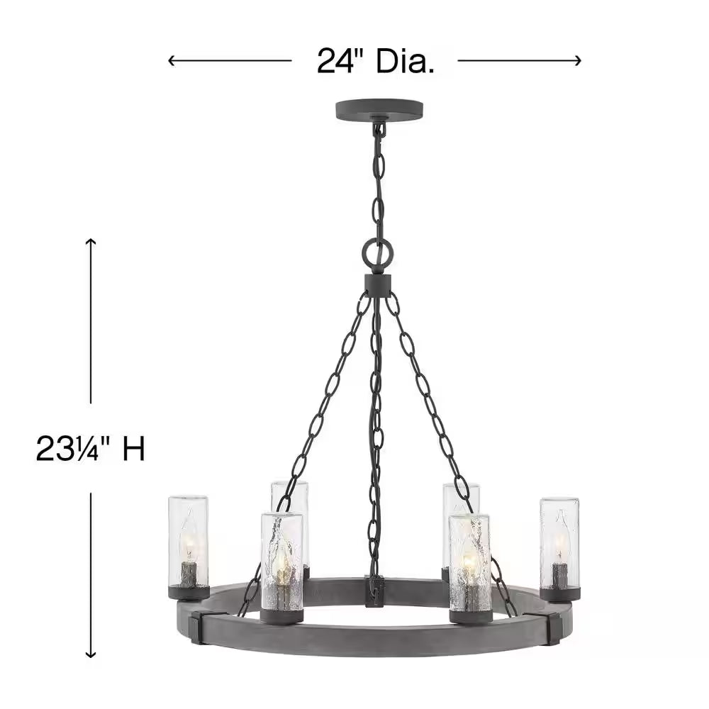 Sawyer Medium 6-Light Aged Zinc Outdoor Hanging Chandelier