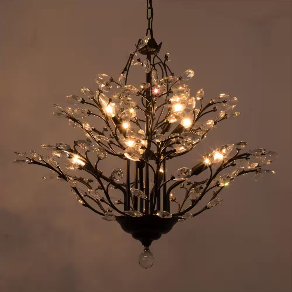 8-Light Unique Black Traditional Chandelier with Modern Crystal Accents