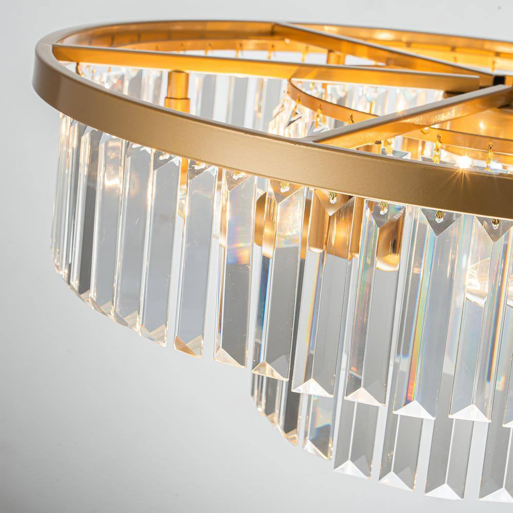 6-Light Gold Modern/Contemporary 2-Tier Drum Crystal Chandelier
