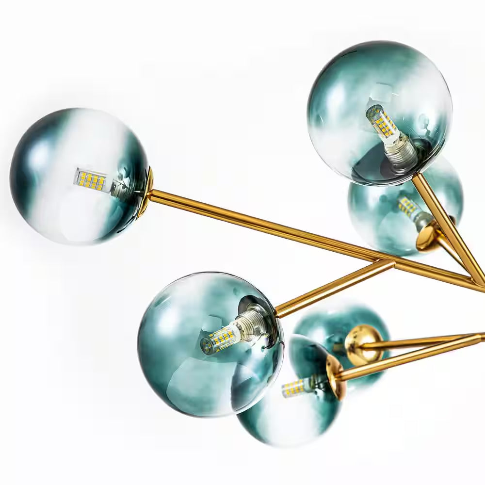 Julian 15-Light Brushed Gold Modern Glass Globe Bubble Chandelier