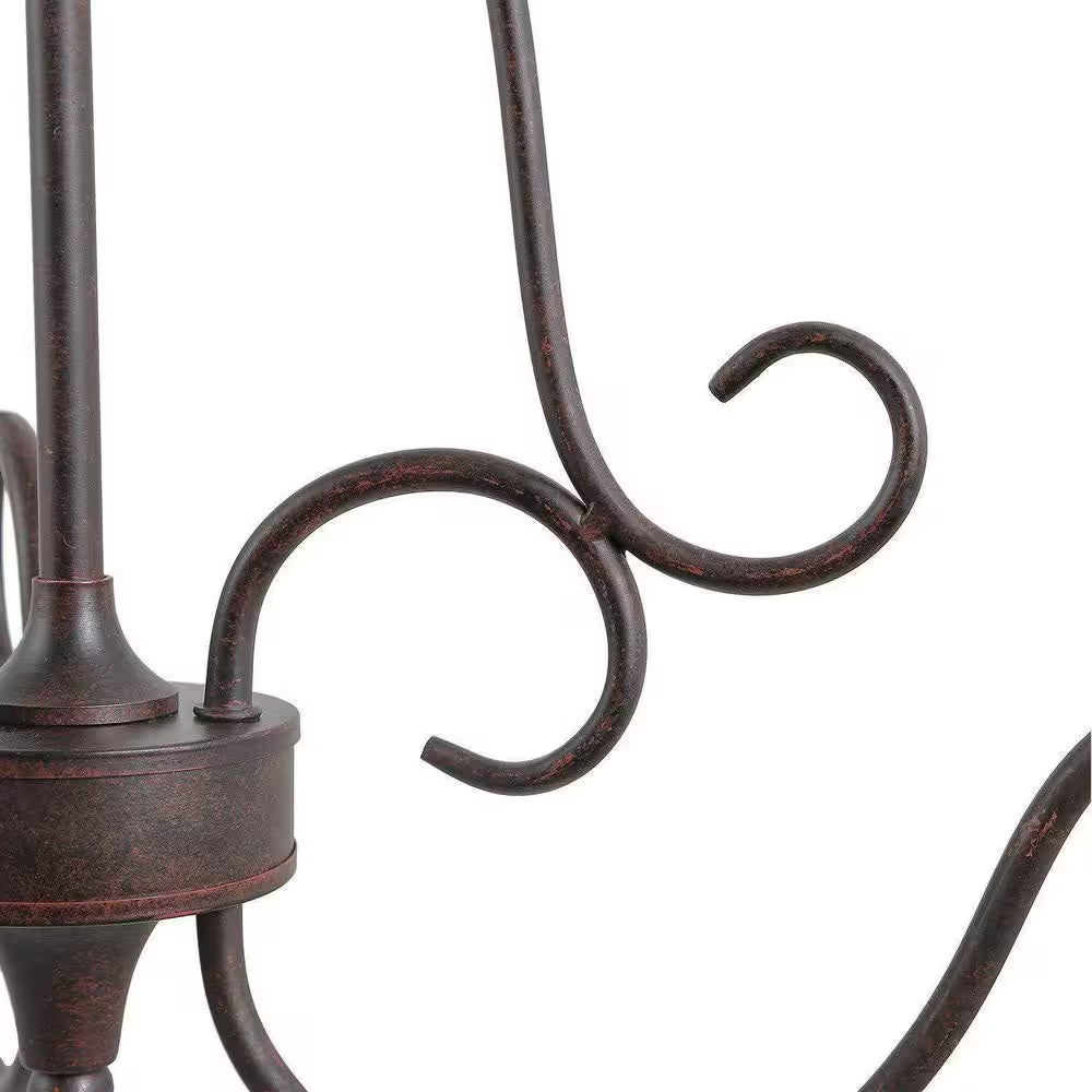 28 In. 6-Light Rusted Bronze Classic Candlestick Chandelier with Crystal Drops Modern Farmhouse Island Pendant