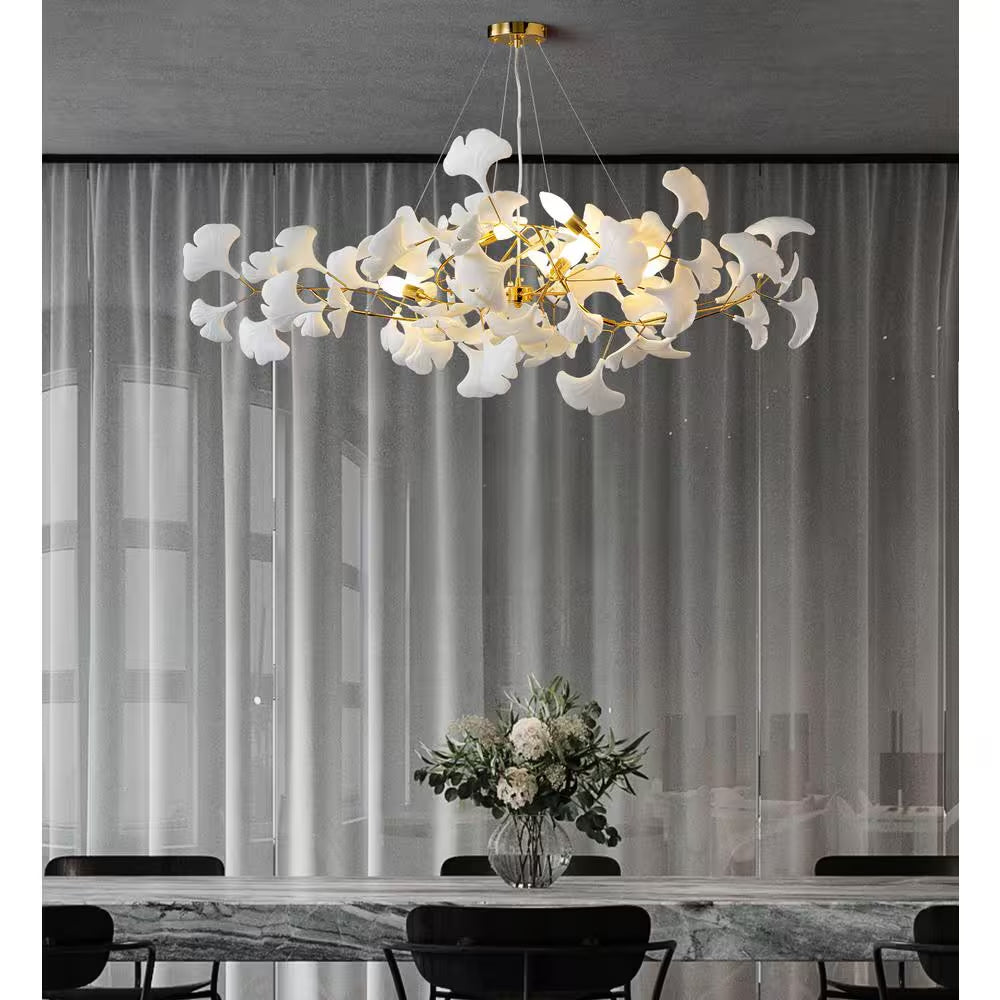 6-Light Gold Chandelier, Luxury Ginkgo Branch Chandelier for Living Room, Dining Room, Foyer, Kitchen Island-L 47 In.