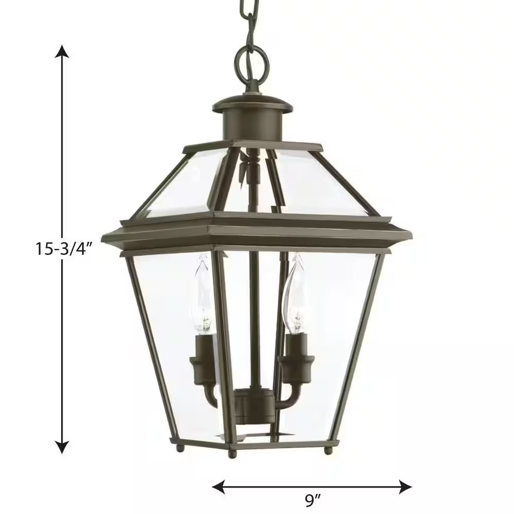 Burlington Collection 2-Light Antique Bronze Clear Beveled Glass New Traditional Outdoor Hanging Lantern Light
