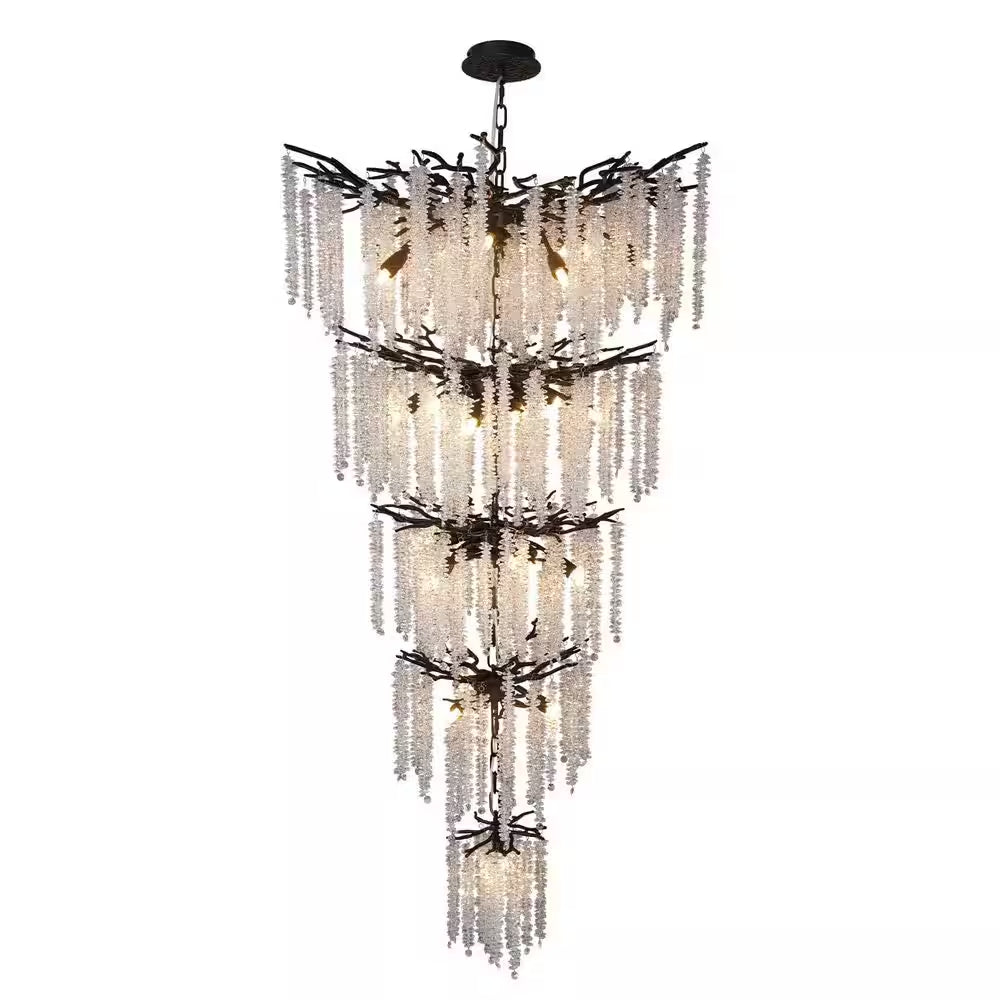 118 In. H, 28-Lights Black Luxury Crystal Chandelier, Tree Branches Chandelier for Entryway High Ceiling Chandelier