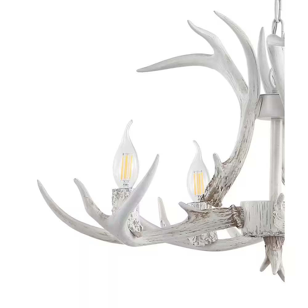 Eldora 26 In. Adjustable Resin Antler 4-Light White LED Chandelier
