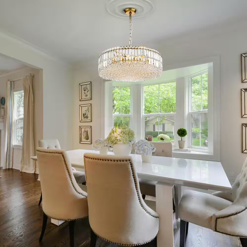 Orillia Modern 8-Light Gold round Glass Crystal Chandelier for Kitchen Island Dinning Table Living Room