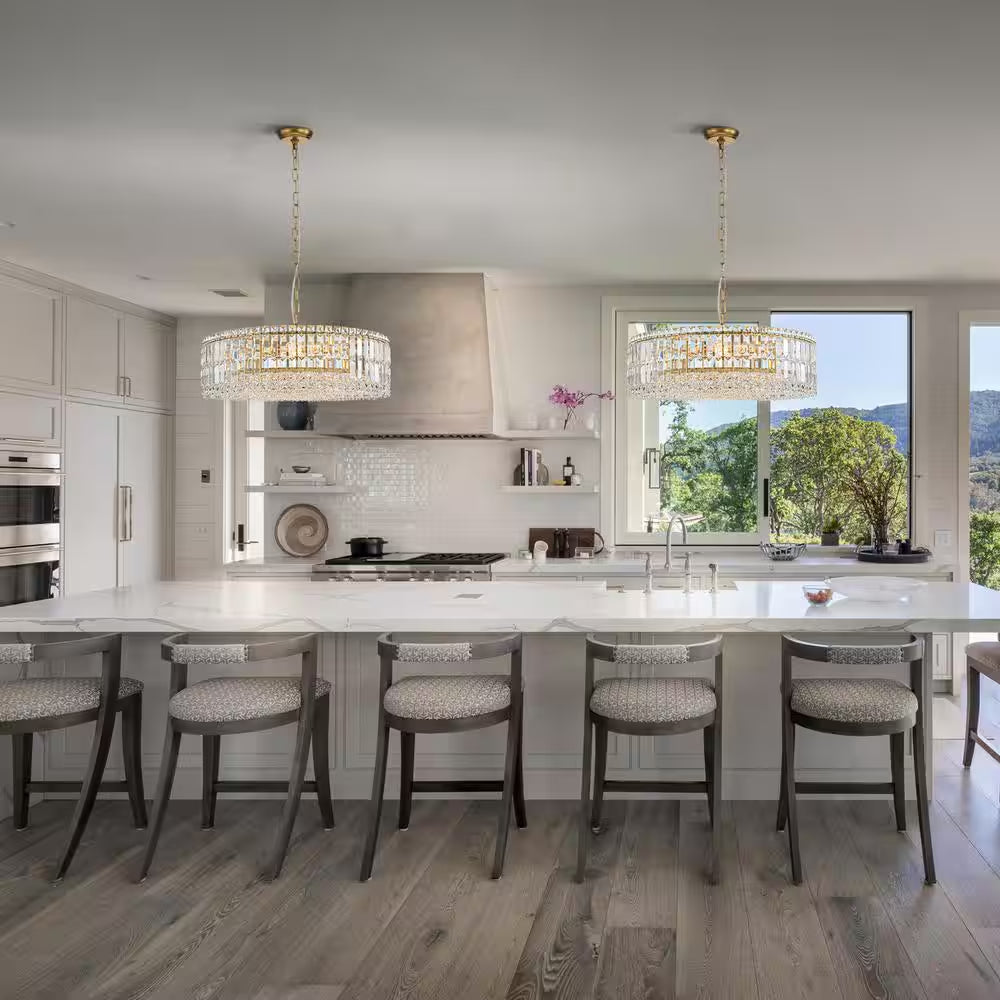 Orillia Modern 8-Light Gold round Glass Crystal Chandelier for Kitchen Island Dinning Table Living Room