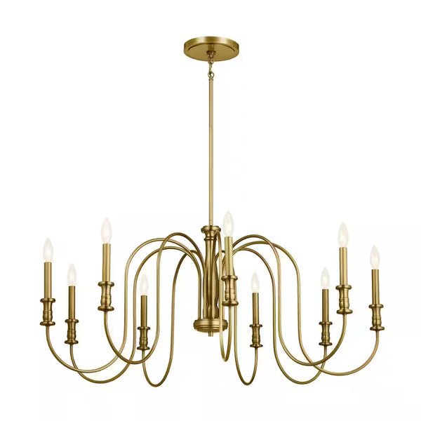 Karthe 42 In. 9-Light Natural Brass Vintage Candle Circle Chandelier for Dining Room