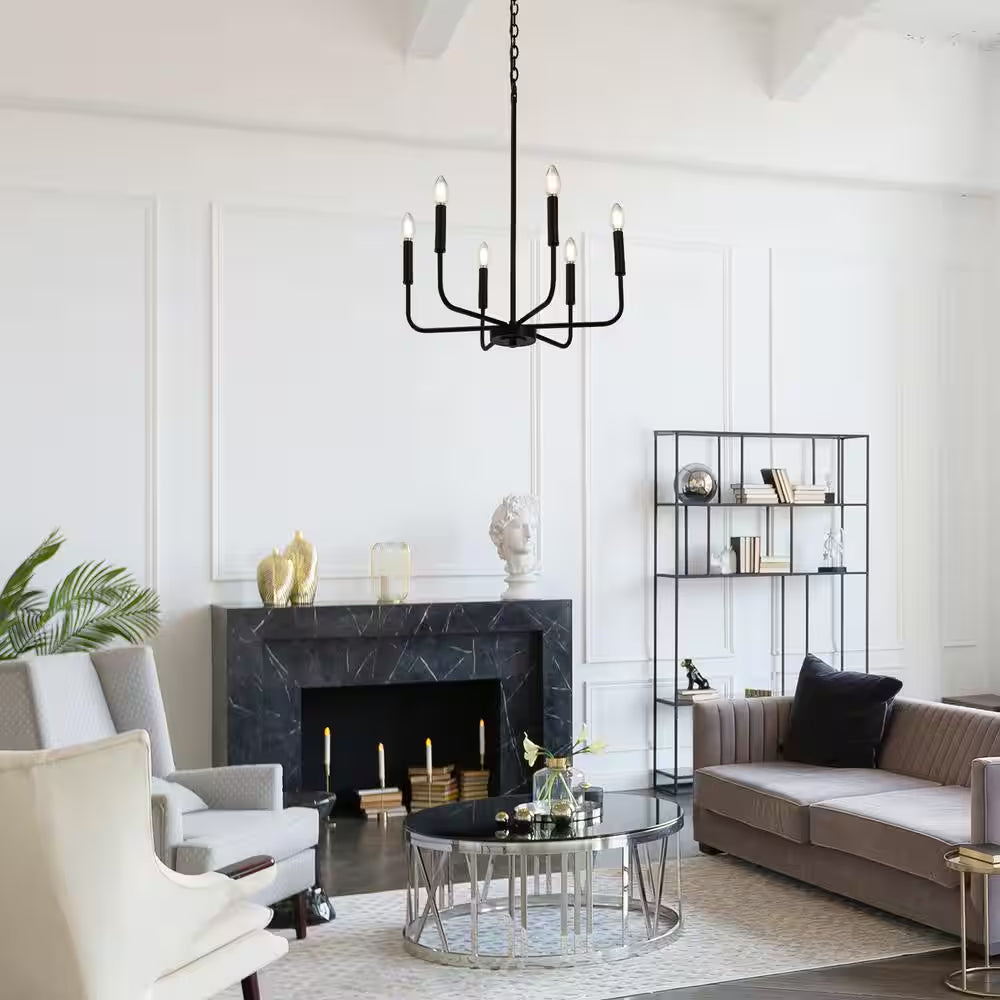 Industrial 6-Light Black Chandelier Classic Candlestick Island Light for Living Room, Kitchen Island, and Studio