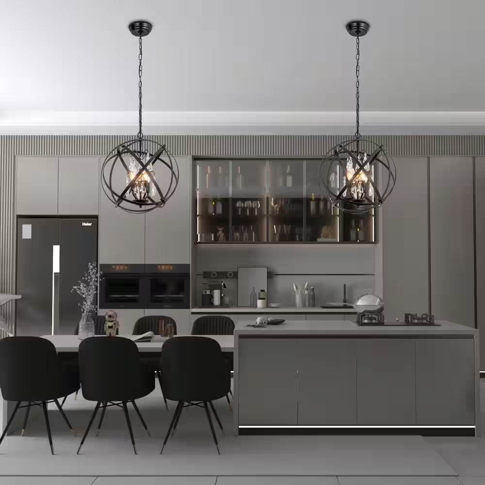 Lansing 4-Light Black Unique/Statement Globe Chandelier with Crystal