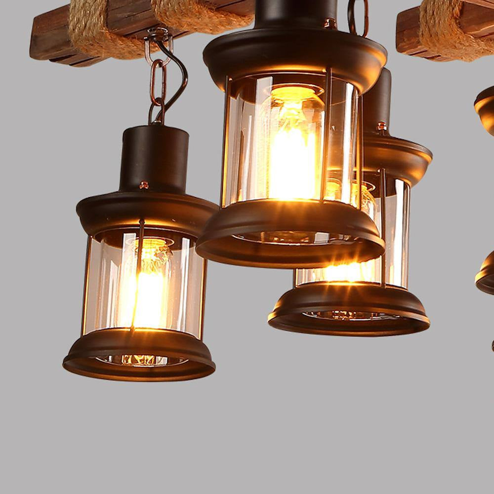 39 In. 8-Light Vintage Industrial Brown Wooden Farmhouse Chandelier