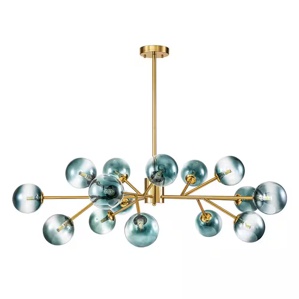 Julian 15-Light Brushed Gold Modern Glass Globe Bubble Chandelier