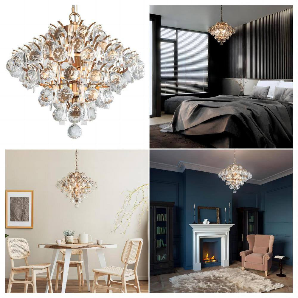 Drops Crystal Chandelier, 3-Light Modern Farmhouse Gold Kitchen Chandelier Pendant Light for Dining Living Room
