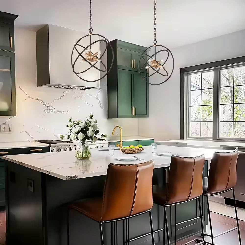 6-Light Black and Brass Globe Chandelier for Dining Room