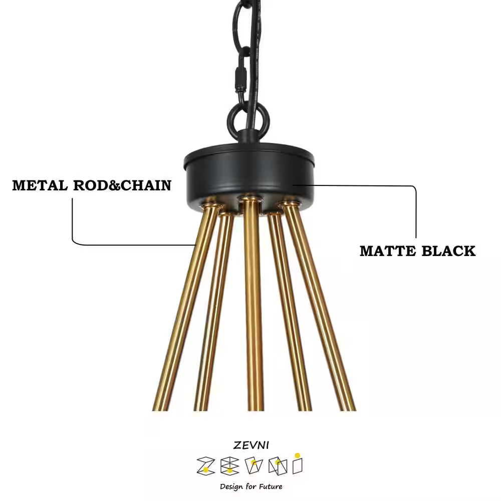 5-Light Brass Chandelier Lighting, Sputnik Pendant Lights for Kitchen Island, Modern Black Chandelier with round Glasses