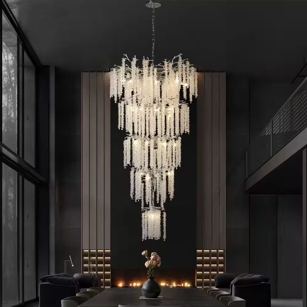 118 In. H, 28-Lights Silver Luxury Crystal Chandelier, Tree Branches Chandelier for Entryway High Ceiling Chandelier