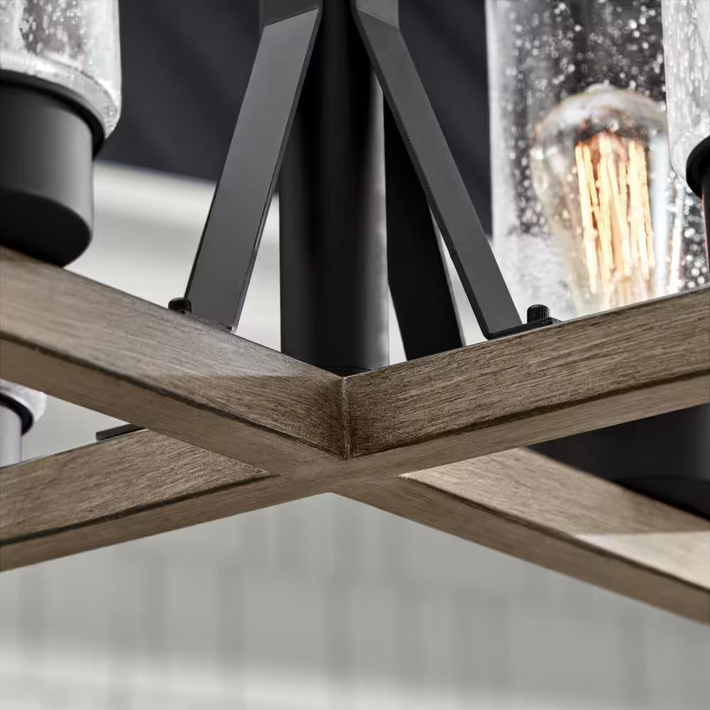 Collier 4-Light Matte Black Outdoor Chandelier with Clear Seeded Glass Shade