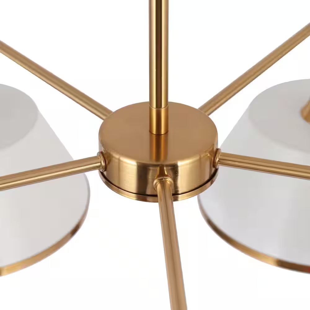 Modern 5-Light Matte White and Plated Brass Chandelier Contemporary Island Ceiling Light with Bell Shade for Living Room
