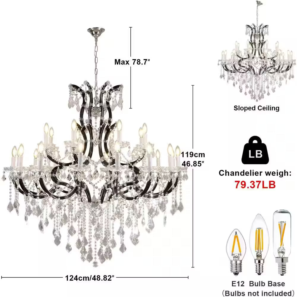 Candle Chandelier 49 In. 24-Lights Black Luxury Crystal Chandelier for Dinning Room, Living Room,Foyer,Bedroom,Staircase