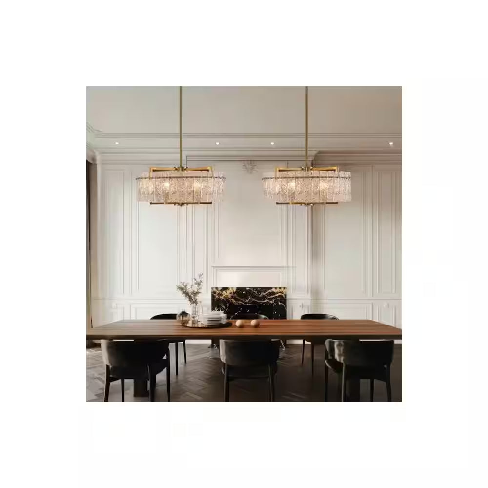 6-Light Gold 25.6In Modern Glass Shade Chandelier for Dining Room