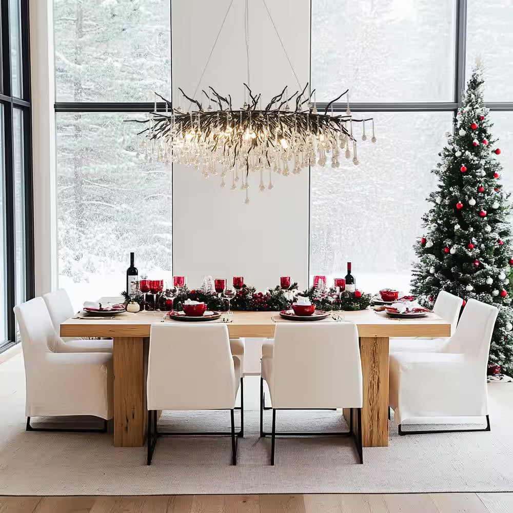 Modern Chandelier 47 In. 13-Lights Black Luxury Crystal Globe Linear Chandelier for Dinning Room, Kitchen Island, Foyer