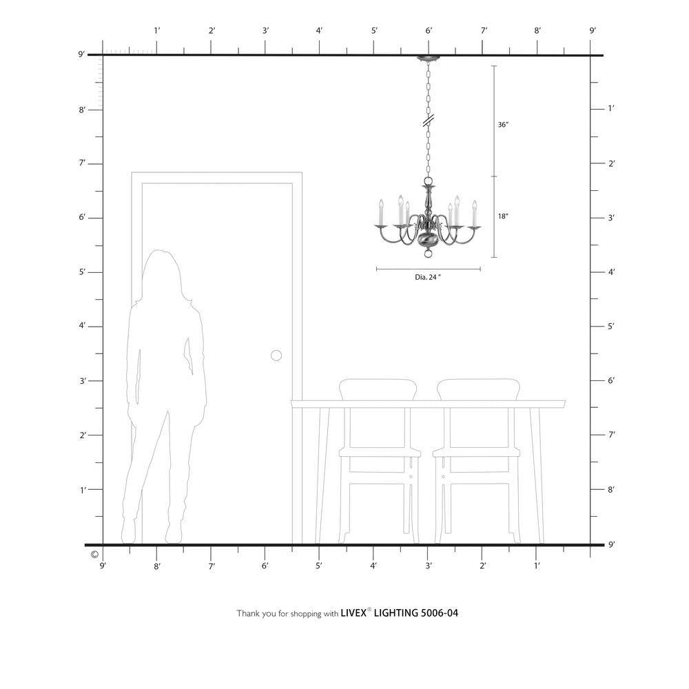 Yorkhaven 6-Light Black with Antique Brass Accents Chandelier