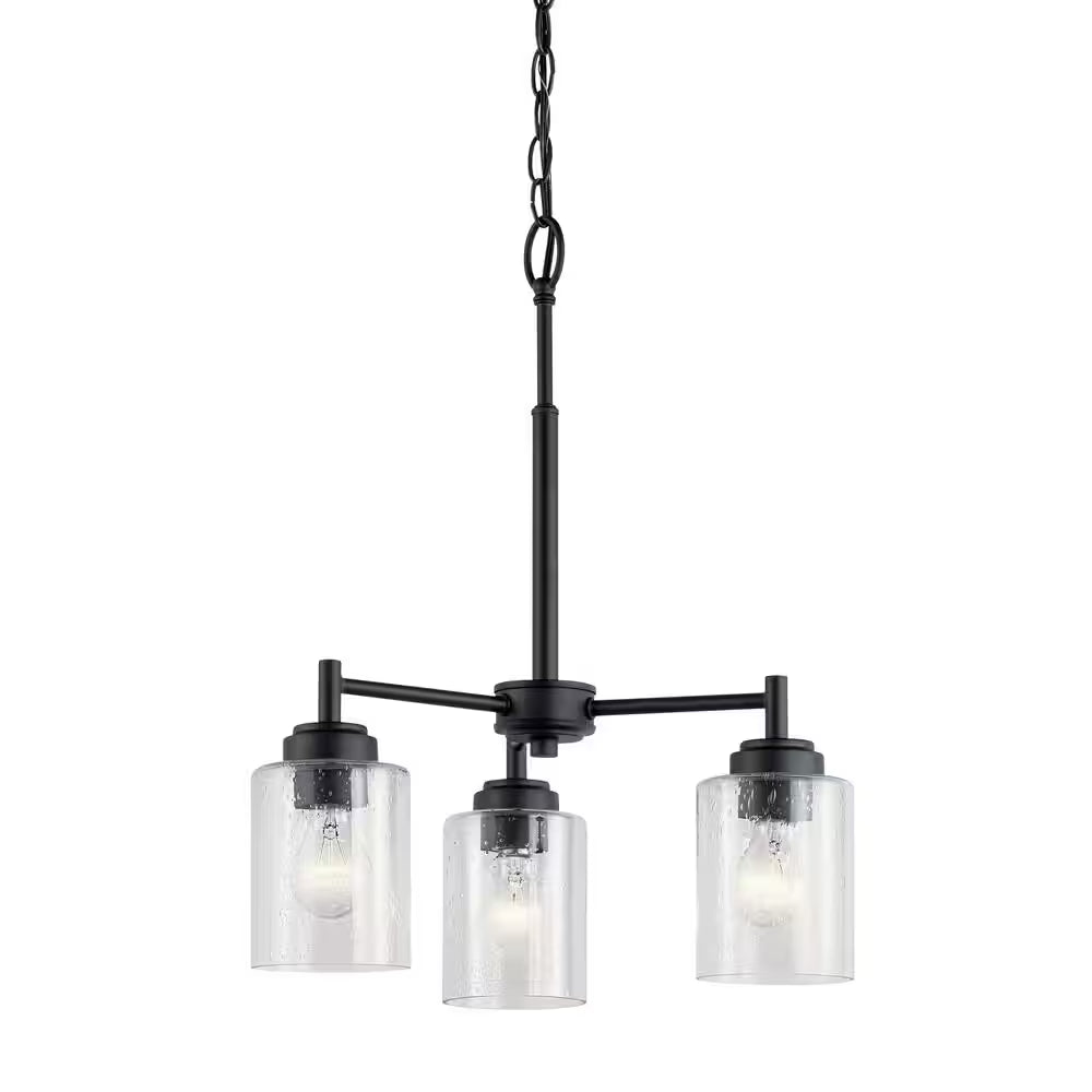 Winslow 18 In. 3-Light Black Contemporary Shaded Cylinder Mini Chandelier for Dining Room