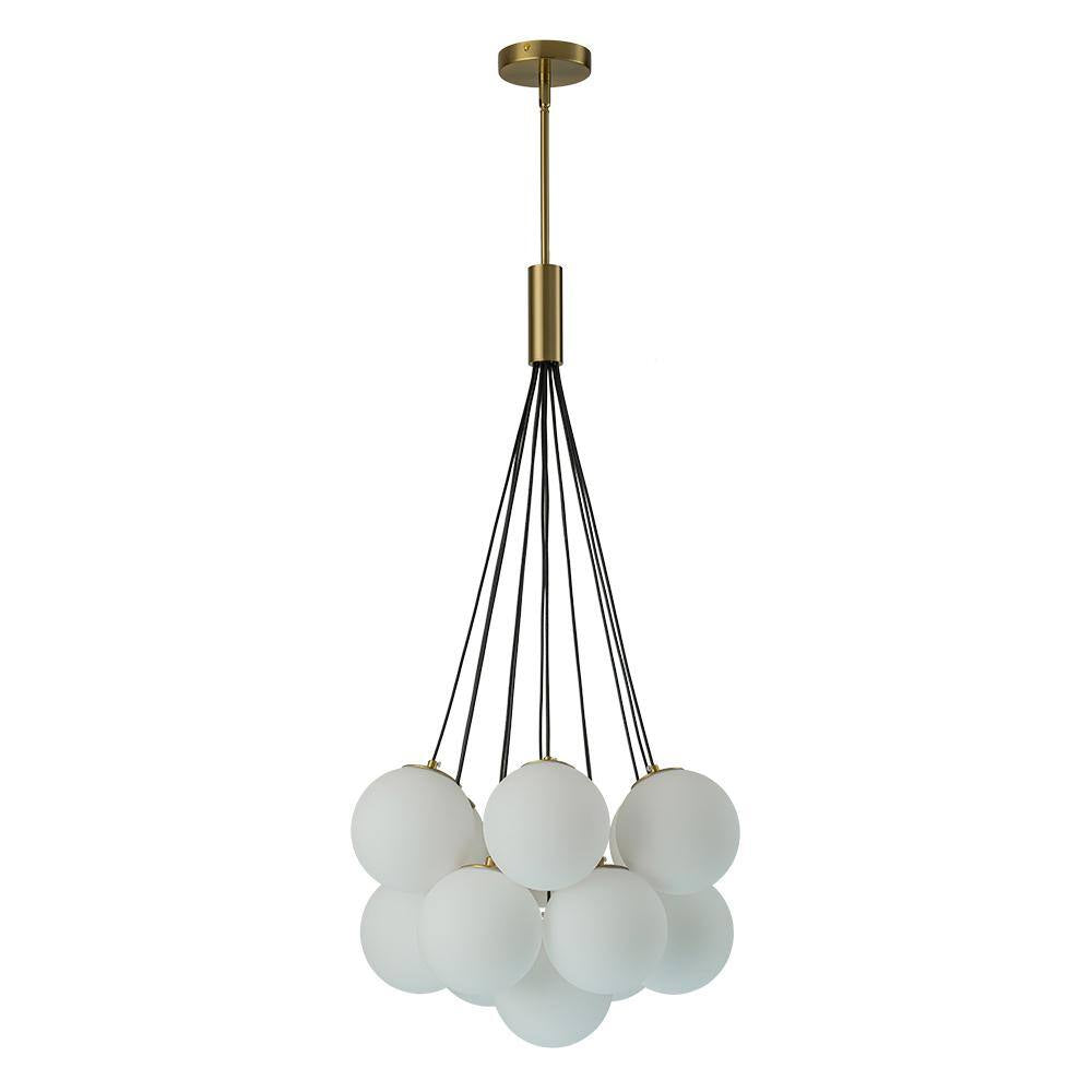 Galaxy Modern Globefoyer Chandelier 13-Light 19.7 In. W Antique Brass Cluster Bubble Chandelier with Opal Glass Shade