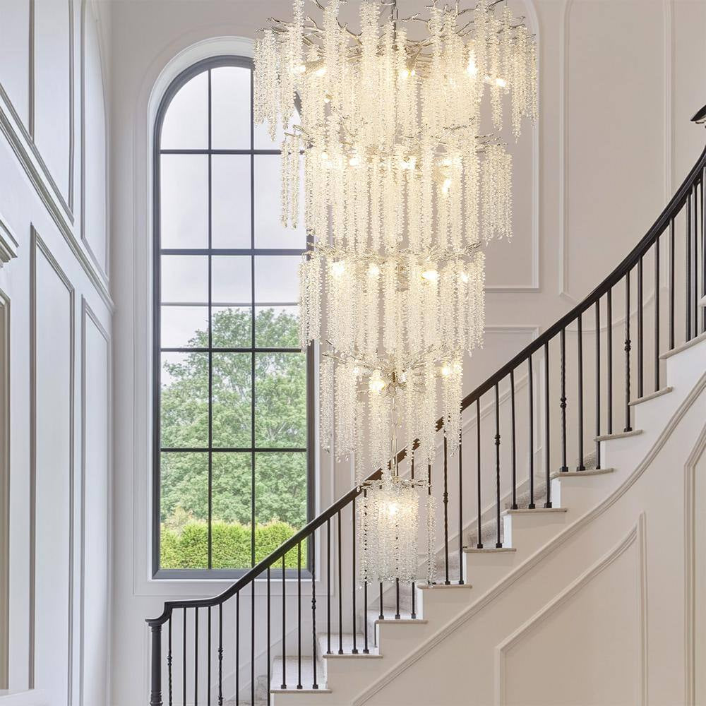 118 In. H, 28-Lights Silver Luxury Crystal Chandelier, Tree Branches Chandelier for Entryway High Ceiling Chandelier