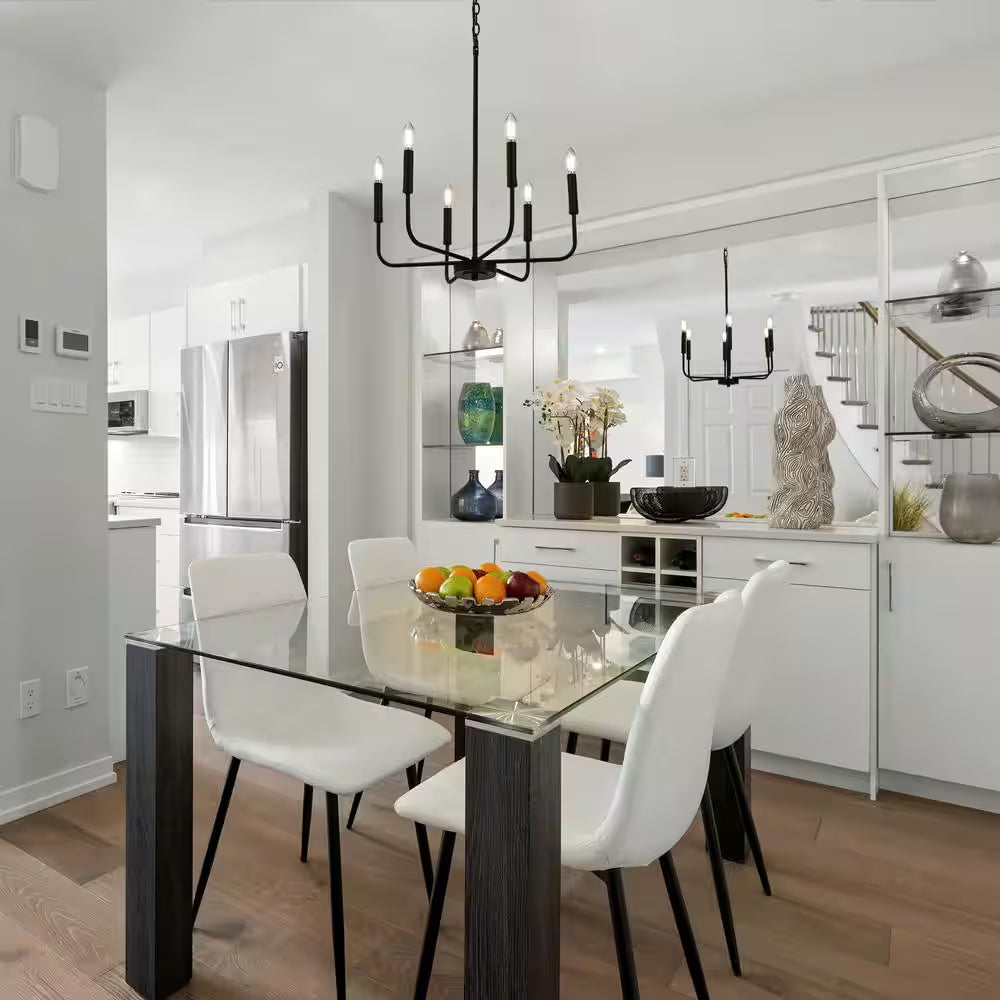 Industrial 6-Light Black Chandelier Classic Candlestick Island Light for Living Room, Kitchen Island, and Studio