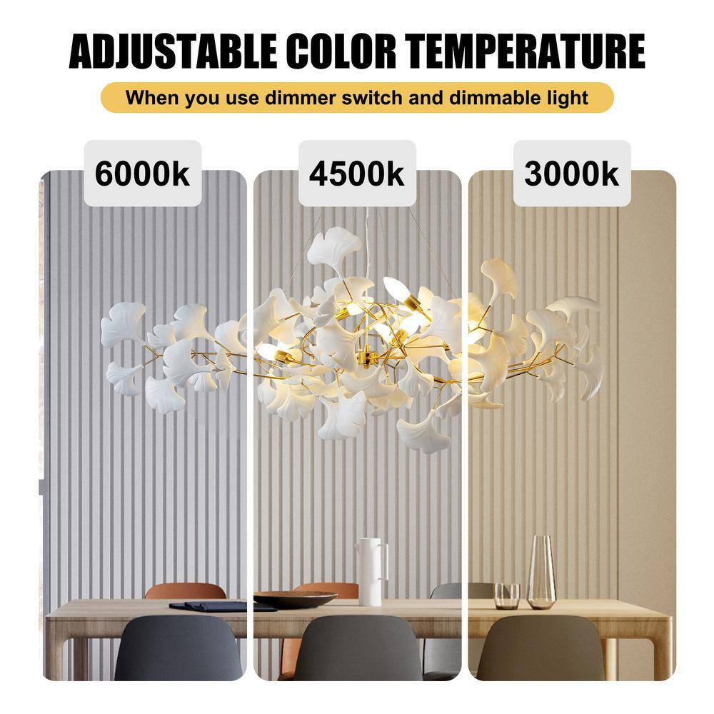 6-Light Gold Chandelier, Luxury Ginkgo Branch Chandelier for Living Room, Dining Room, Foyer, Kitchen Island-L 47 In.