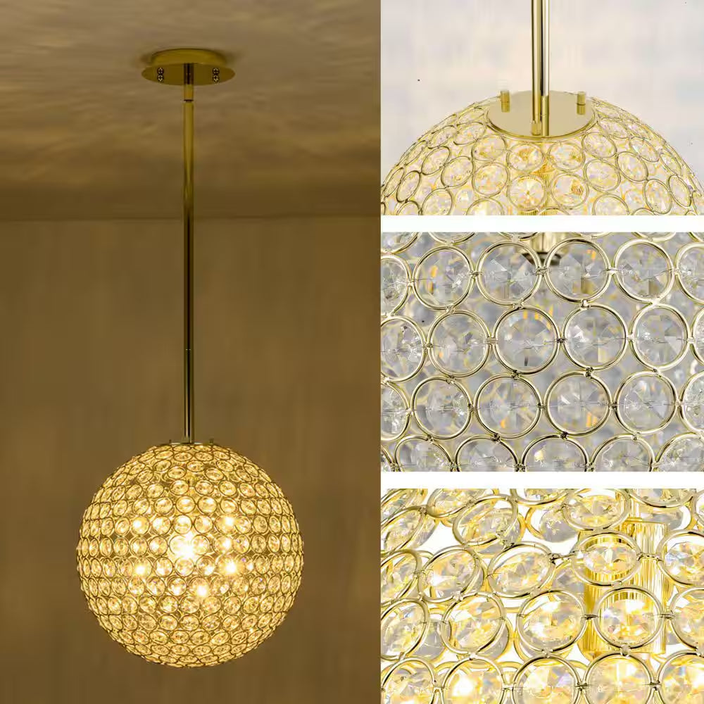 Ramas 1-Light Antique Gold Globe Chandelier with Crystal Accents for Kitchen Island