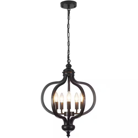 5-Light Black French Country Iron Chandelier for Kitchen Island with No Bulbs Included