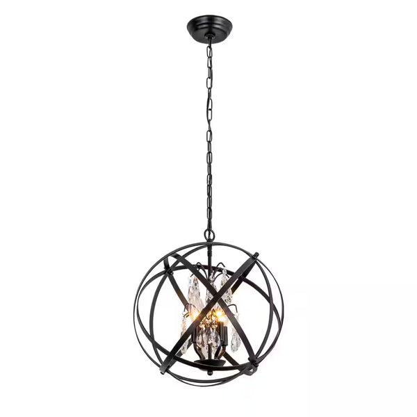 Lansing 4-Light Black Unique/Statement Globe Chandelier with Crystal