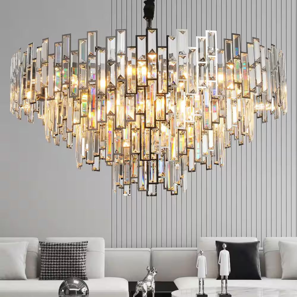31.5" Modern Chandelier 19-Light 4-Tier Black round K9 Crystal Chandelier for Dining Room,Living Room,Entryway and Foyer