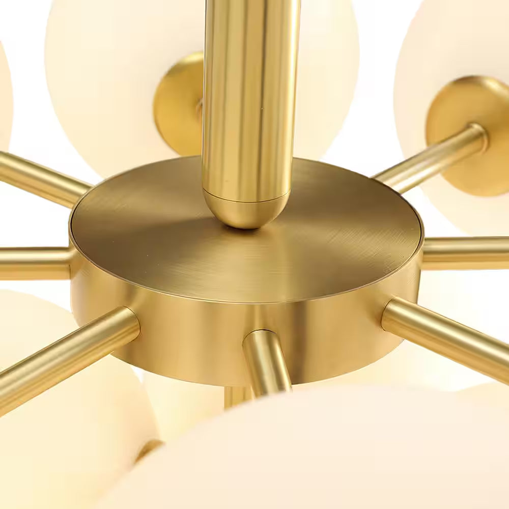 13-Light Brass Mid Century Modern Bubble Globe Chandelier Cluster Pendant Lighting Fixture with Milk White Glass Shade